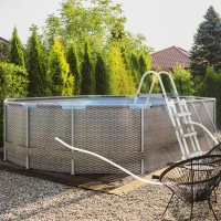 Outsunny Above Ground Swimming Pool, Non-Inflatable Frame Pool, Gray(m-10)