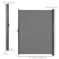 Outsunny 118" x 79"  Outdoor Folding Privacy Screen Retractable Side Awning Patio with Resistance to UV Rays and Wind Light Grey(m-3)