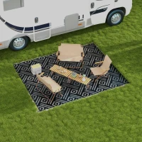 Outsunny Reversible Outdoor Rug Carpet RV Camping Rugs with Carry Bag, 9' x 12', Black & Gray Geometric(m-10)