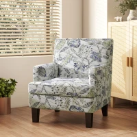 HOMCOM Upholstered Armchair, Mid-Century Accent Chair with Floral Pattern, Nailhead Trim for Living Room, Bedroom, Multicolour(m-8)