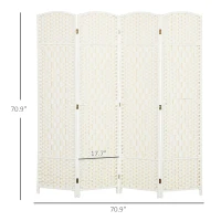 HOMCOM Folding Room Divider Screen 4 Panel 6' Tall Privacy Screen Freestanding Wood Partition for Home Office, White(m-3)