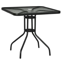Outsunny Square Patio Dining Table with Umbrella Hole Tempered Glass Top Outdoor Dining Table for Garden Balcony Black(m-2)