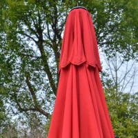 Outsunny 9FT 3 Tiers Patio Umbrella Outdoor Market Umbrella with Crank, Push Button Tilt for Deck, Backyard and Lawn, Red(m-10)