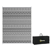 Outsunny Reversible Outdoor Rug Carpet RV Camping Rugs with Carry Bag, 8' x 10', Gray & Cream White Boho