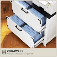 HOMCOM 2 Drawer Filing Cabinet, Farmhouse Office Storage Cabinet with Adjustable Hanging Bars for Letter, A4, Legal Size, White(m-5)