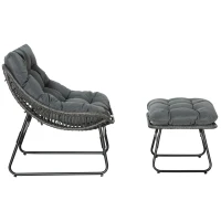 Outsunny Rattan Chair w/ Stool, Cushion, Adjustable Foot Pads, Grey(m-9)