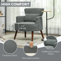 HOMCOM Modern Accent Chair, Upholstered Armchair with Solid Wood Legs and Lumbar Pillow for Living Room, Grey(m-5)