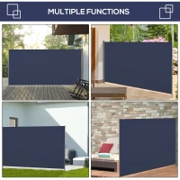 Outsunny 118" x 79"  Outdoor Folding Privacy Screen Retractable Side Awning Patio with Resistance to UV Rays and Wind Dark Blue(m-7)