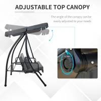 Outsunny Patio Swing Chair, 3 Person Convertible Hammock, Outdoor Swing Lounge Bed, Cushioned with Tilt Canopy, Dark Grey(m-4)