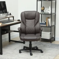 HOMCOM High Back Ergonomic Office Chair, PU Leather Executive Desk Chair with Adjustable Height and Swivel Wheels, Brown(m-10)