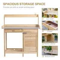 Outsunny Outdoor Potting Bench Table, Garden Work Station with Storage Cabinet, Open Shelf and Steel Tabletop, Natural(m-5)