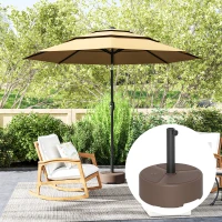 Outsunny Round Patio Umbrella Base Holder, Heavy Duty Outdoor Umbrella Stand Base, Filled Up to 44lbs with Stand or 40lbs with Water for Garden, Poolside, Brown(m-7)