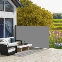 Outsunny 118" x 79"  Outdoor Folding Privacy Screen Retractable Side Awning Patio with Resistance to UV Rays and Wind Light Grey(m-8)