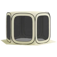 Outsunny 11 x 11ft Pop Up Screen Tent, UPF50+ Portable Camping Gazebo Screen House with Carry Bag, Beige(m-1)