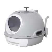 PawHut Cat Litter Box Toilet with Lid, Covered Litter Box with Scoop, Enclosed Drawer and Skylight, Grey(m-11)