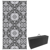 Outsunny Outdoor Rug for Patio, 9' x 18' Waterproof Large Mat, Reversible Plastic Straw Rug for Decor, Portable Outside RV Camping Area Carpet Mat for Backyard Porch Deck Picnic, Gray & White Floral
