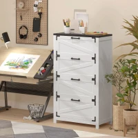 HOMCOM 4 Drawer Filing Cabinet, Farmhouse Office Storage Cabinet with Adjustable Hanging Bars for Letter, A4, Legal Size, White(m-10)