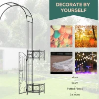 Outsunny 7.1FT Metal Garden Arch with Gate and 4 Planter Boxes, Garden Arbor Trellis for Climbing Plants, Outdoor Wedding, Decoration, Bridal Party, Black(m-4)