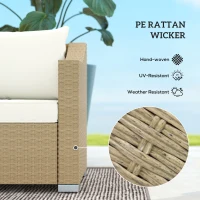 Outsunny Rattan Wicker 3 Seater Patio Couch with Cushions, 2 Throw Pillows, Outdoor Furniture Rattan Sofa, Cream White(m-4)