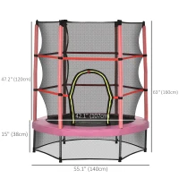 Outsunny 55" Kids Trampoline with Enclosure Net for Indoor/Outdoor, Trampoline for Boys and Girls Age 3-6 Years, Pink(m-3)