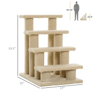 PawHut 25" 4-Step Multi-Level Carpeted Cat Scratching Post Pet Stairs, Cream White(m-3)