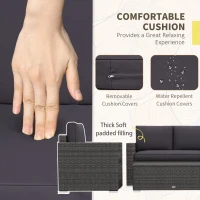 Outsunny 4 Pieces Rattan Sofa Set Wicker Patio Sofa Set with Loveseat Chairs Glass Top Coffee Table for Garden Outdoor Gray(m-6)