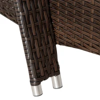 Outsunny 3 Pieces Wicker Patio Lounger Set with Table, PE Rattan Outdoor Lounge Chair Set with Cushions, Wheels, 5-Level Reclining Backrest, Headrest, Brown/Blue(m-10)