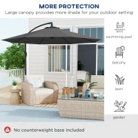 Outsunny 10' Cantilever Tilt Offset Patio Umbrella w/ UV & Water Safe Material & Cross Base (Weight Not Included), Gray(m-7)