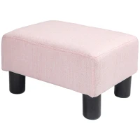 HOMCOM Small Ottoman Foot Rest, Foot Stool with Linen Fabric Upholstery and Plastic Legs, Cube Ottoman, Pink(m-11)