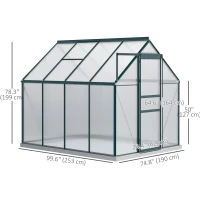Outsunny 6' x 8' x 6.5' Polycarbonate Greenhouse, Walk-in Green House with Adjustable Roof Vent Galvanized Base Sliding Door Rain Gutter for Outdoor Garden Backyard, Green(m-3)