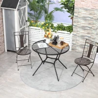 Outsunny 35" Round Patio Dining Table Steel Outside Table with Mesh Tabletop for Garden Backyard Poolside, Black(m-1)