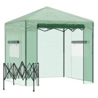 Outsunny 8' x 6' Portable Pop Up Greenhouse, Outdoor Walk-in Hot House with Roll-up Door & 2 Windows, Foldable Garden Green House for Plants Herbs Vegetables, Green(m-2)