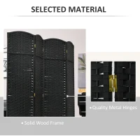HOMCOM Folding Room Divider Screen 4 Panel 5.6 ' Tall Privacy Screen Freestanding Room Partition for Home Office, Black(m-6)