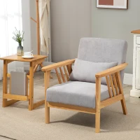 HOMCOM Armchair Upholstered Lounge Chair with Rubber Wood Frame Throw Pillows and Comfortable Cushion, Gray(m-8)