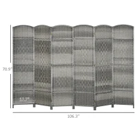 HOMCOM Folding Room Divider Screen 6 Panel 6' Tall Privacy Screen Freestanding Wood Partition for Home Office, Mixed Gray(m-3)