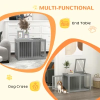 PawHut 31.5" Dog Crate Furniture with Double Doors, for Medium Dogs, Grey(m-4)