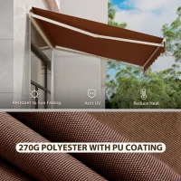 Outsunny 13' x 10' Electric Awning, Retractable Awning Sun Shade Shelter with Remote Controller, Manual Crank Handle and Aluminum Frame, for Deck, Balcony, Yard, Coffee(m-4)