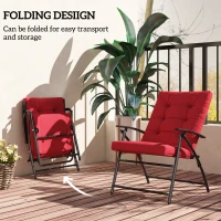 Outsunny Foldable Lounge Chair, Fabric Upholstered Recliner, Outdoor Lounger with Armrest, Metal Frame for Backyard, Red(m-4)
