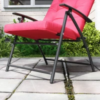 Outsunny Foldable Lounge Chair, Fabric Upholstered Recliner, Outdoor Lounger with Armrest, Metal Frame for Backyard, Red(m-10)