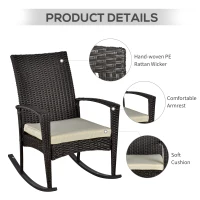 Outsunny 3 Pieces Patio Wicker Rocking Chair Set,  Outdoor PE Rattan Bistro Set Conversation Rocker Set with 2 Chairs 1 Coffee Table for Backyard, Deck, Poolside, Dark Grey(m-6)