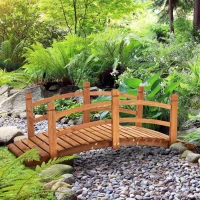 Outsunny 5FT Wooden Garden Bridge Classic Arc Footbridge with Guardrails for Stream Pond Walkway, Orange(m-1)