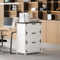 HOMCOM 3 Drawer Filing Cabinet, Farmhouse Office Storage Cabinet with Adjustable Hanging Bars for Letter, A4, Legal Size, White(m-10)