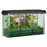 Outsunny Galvanized Steel Planter Box with Crop Cage and Shade Cloth, Raised Garden Bed for Flowers, Vegs and Herbs(m-11)