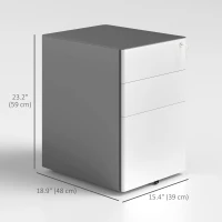 Vinsetto 3 Drawer Filing Cabinet, Home Office Storage Cabinet with Wheels, Lock for A4, Letters, Legal-sized Files, Grey and White(m-3)