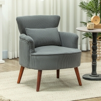 HOMCOM Modern Accent Chair, Upholstered Armchair with Solid Wood Legs and Lumbar Pillow for Living Room, Grey