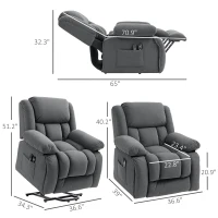 HOMCOM Overstuffed Power Lift Recliner Chair with Vibration Massage and Heat, Side Pockets, Pocket Spring, for Adults, Gray(m-3)