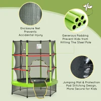 Outsunny 55" Kids Trampoline with Enclosure Net for Indoor/Outdoor, Trampoline for Boys and Girls Age 3-6 Years, Green(m-6)
