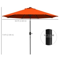 Outsunny 9ft Solar Patio Umbrella Outdoor Sunshade 24 LED Lights Tilt Canopy Orange(m-3)