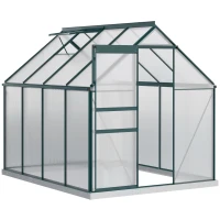 Outsunny 6' x 8' x 6.5' Polycarbonate Greenhouse, Walk-in Green House with Adjustable Roof Vent Galvanized Base Sliding Door Rain Gutter for Outdoor Garden Backyard, Green(m-11)