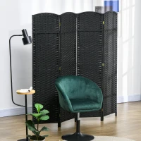 HOMCOM 5.6 Ft Tall Folding Room Divider, 4-panel Portable Privacy Screen, Hand-Woven Partition Wall Divider, Black(m-8)